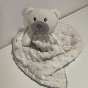 Little Beginnings Bear Lovie Security Blanket White Gray Minky Dot Baby Sherpa
